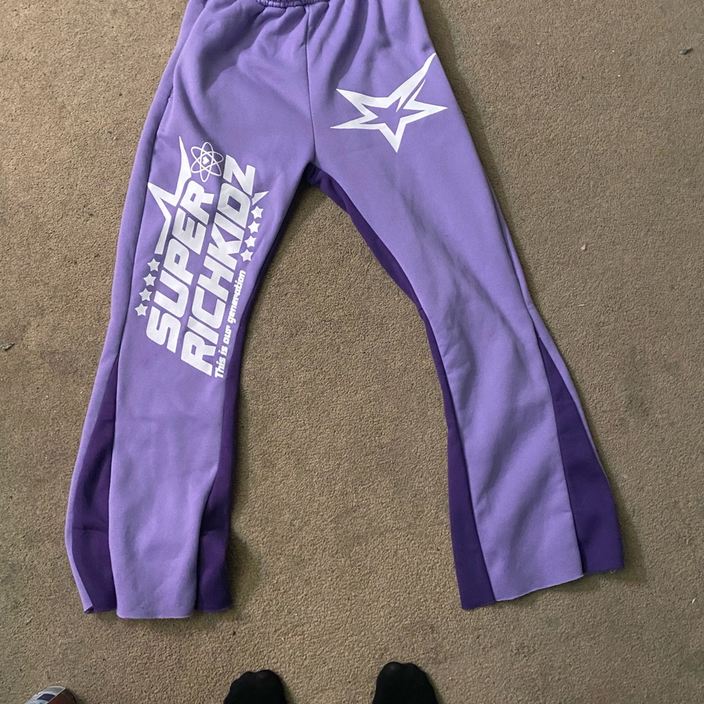 purple flared sweat pants small